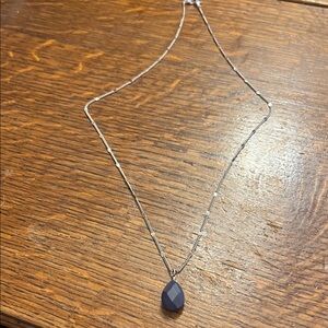 Chic Silver Necklace with Navy Pendant30”